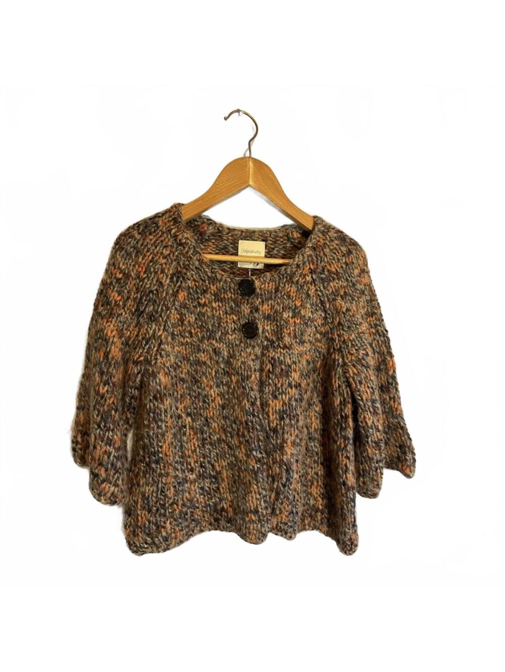 Relativity Brown Orange Marled Yarn Sweater Jacket Sz L Button Front Cardigan